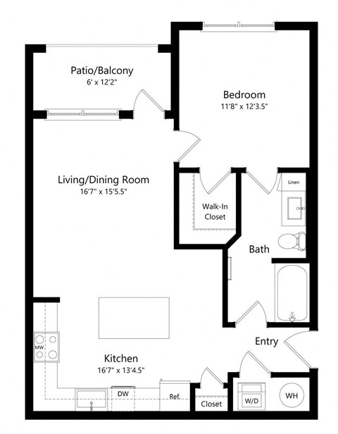 One Bedroom Floor Plan with 707 Sq. Ft. at Lenox at Bloomingdale Luxury Apartments in Riverview FL